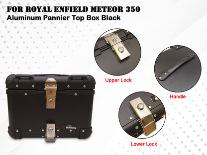 For Royal Enfield Meteor 350 Aluminum Pannier Top Box Black D2