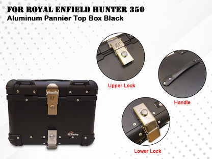 For Royal Enfield Hunter 350 Aluminum Pannier Top Box Black D2