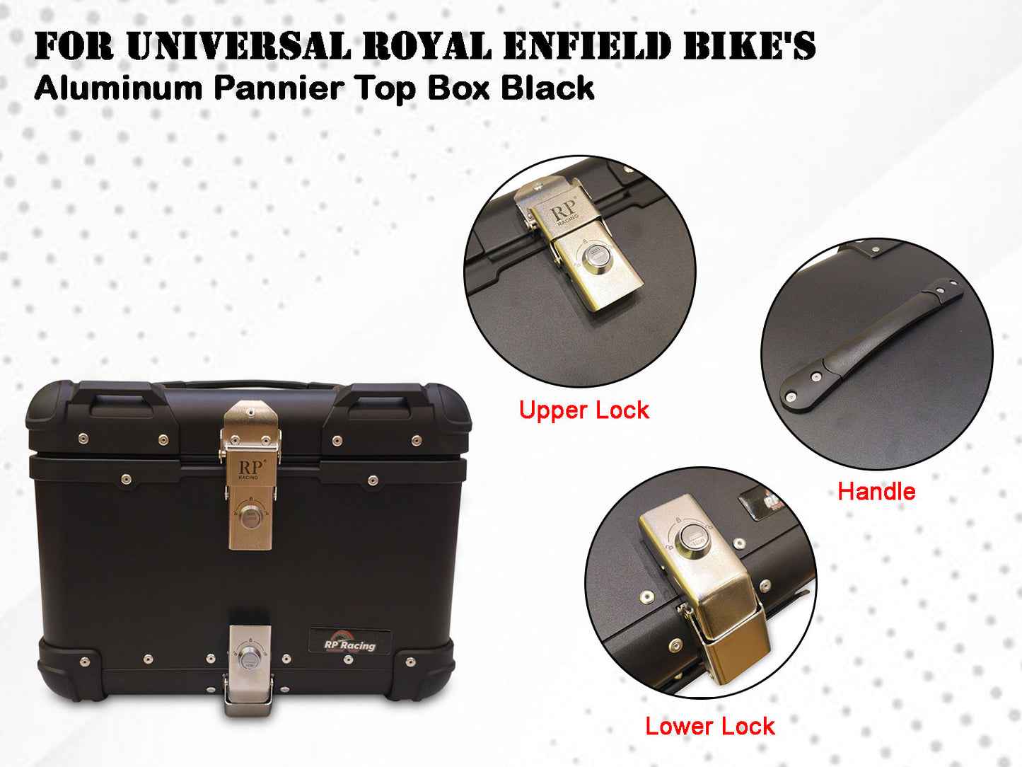 For Universal Royal Enfield Bike's Aluminum Pannier Top Box Black D2