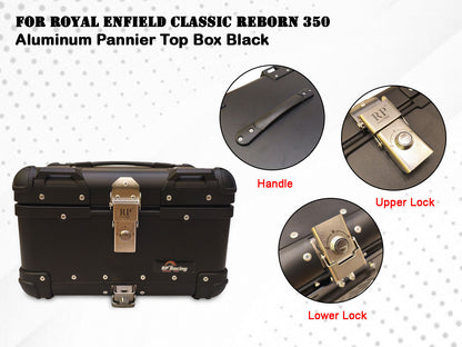 For Royal Enfield Classic Reborn 350 Aluminum Pannier Top Box Black D3