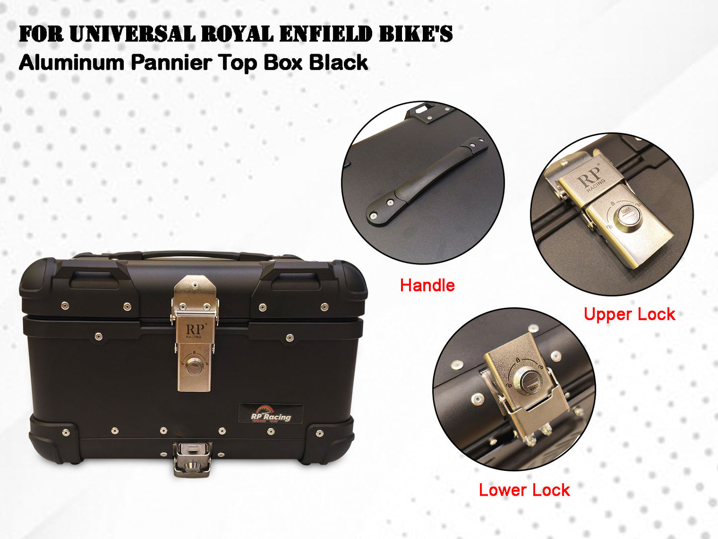 For Universal Royal Enfield Bike's Aluminum Pannier Top Box Black D3