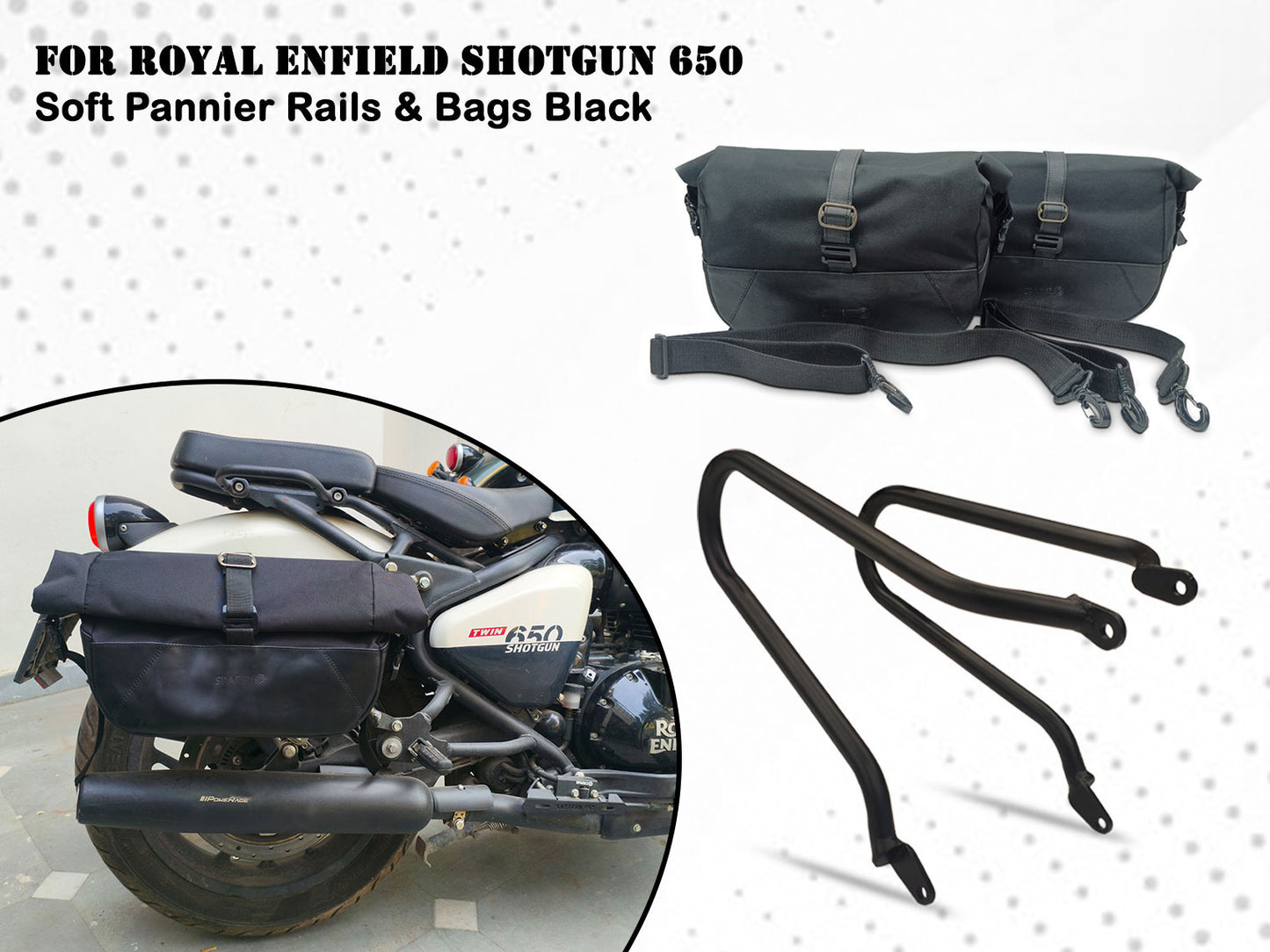 For Royal Enfield Shotgun 650 Pannier Rails & Soft Pannier Bags Black D1
