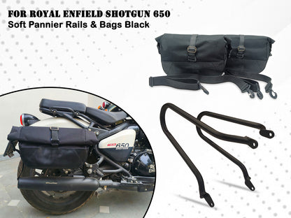 For Royal Enfield Shotgun 650 Pannier Rails & Soft Pannier Bags Black D1