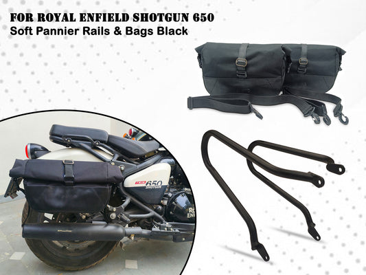 For Royal Enfield Shotgun 650 Pannier Rails & Soft Pannier Bags Black D1