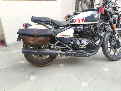 For Royal Enfield Shotgun 650 Pannier Rails & Soft Pannier Bags Black & Brown D2