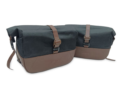 For Royal Enfield Shotgun 650 Pannier Rails & Soft Pannier Bags Black & Brown D2
