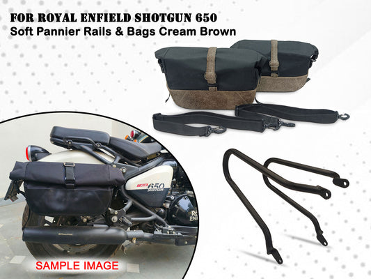 For Royal Enfield Shotgun 650 Pannier Rails & Soft Pannier Bags Cream Brown D3