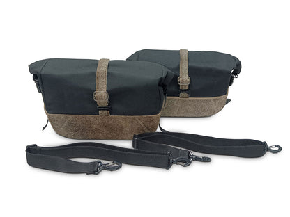 For Royal Enfield Shotgun 650 Pannier Rails & Soft Pannier Bags Cream Brown D3