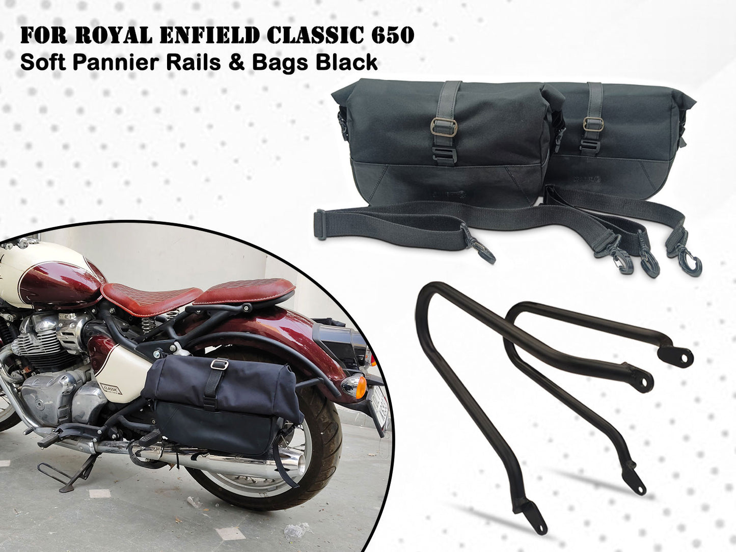 For Royal Enfield Classic 650 Pannier Rails & Soft Pannier Bags Black D1
