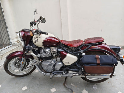For Royal Enfield Classic 650 Pannier Rails & Soft Pannier Bags Black & Brown D2