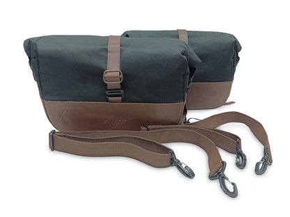 For Royal Enfield Classic 650 Pannier Rails & Soft Pannier Bags Black & Brown D2