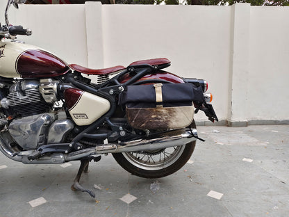 For Royal Enfield Classic 650 Pannier Rails & Soft Pannier Bags Cream Brown D3