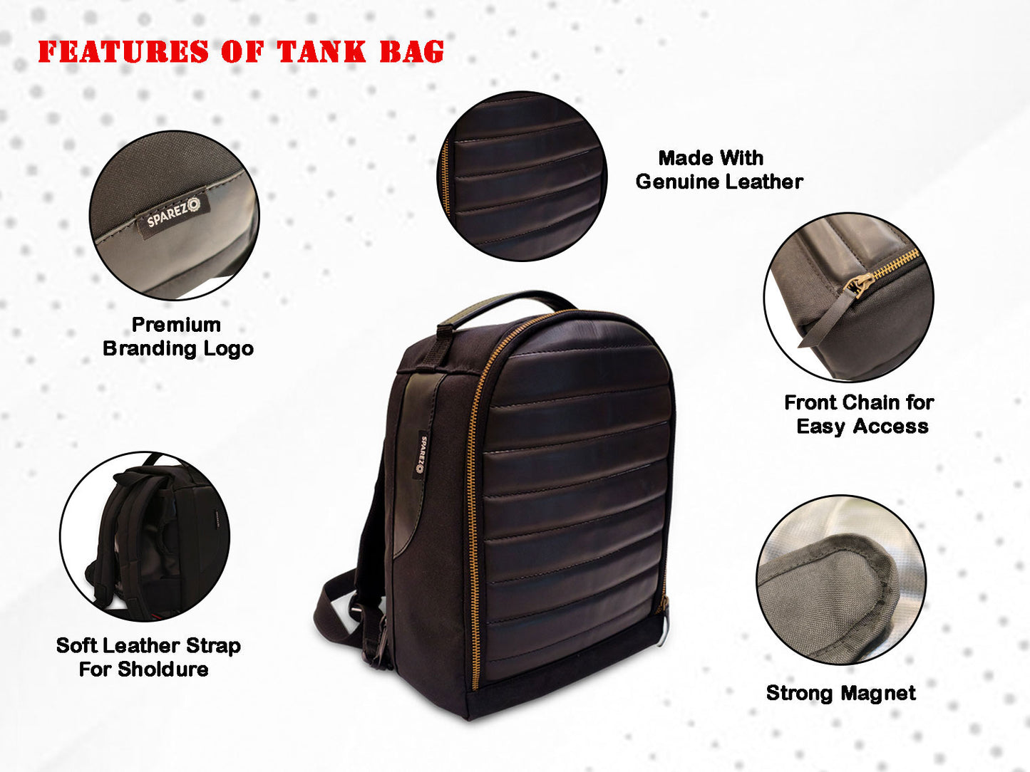 For Royal Enfield Super Meteor 650 Leather & Canvas Tank Bag Black Color