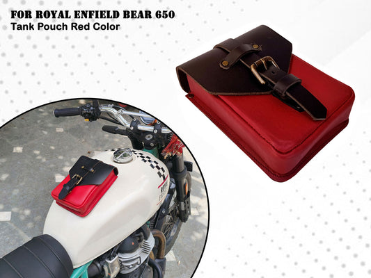 For Royal Enfield Bear 650 Leather Magnetic Tank Pouch Red & Black