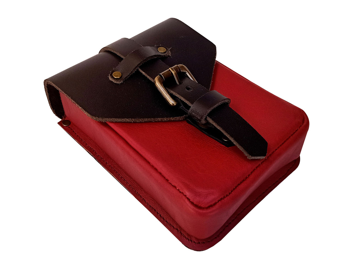 For Royal Enfield Bear 650 Leather Magnetic Tank Pouch Red & Black