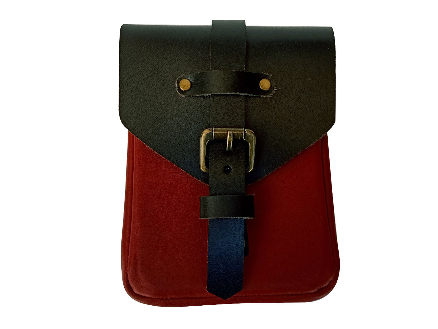 For Royal Enfield Bear 650 Leather Magnetic Tank Pouch Red & Black