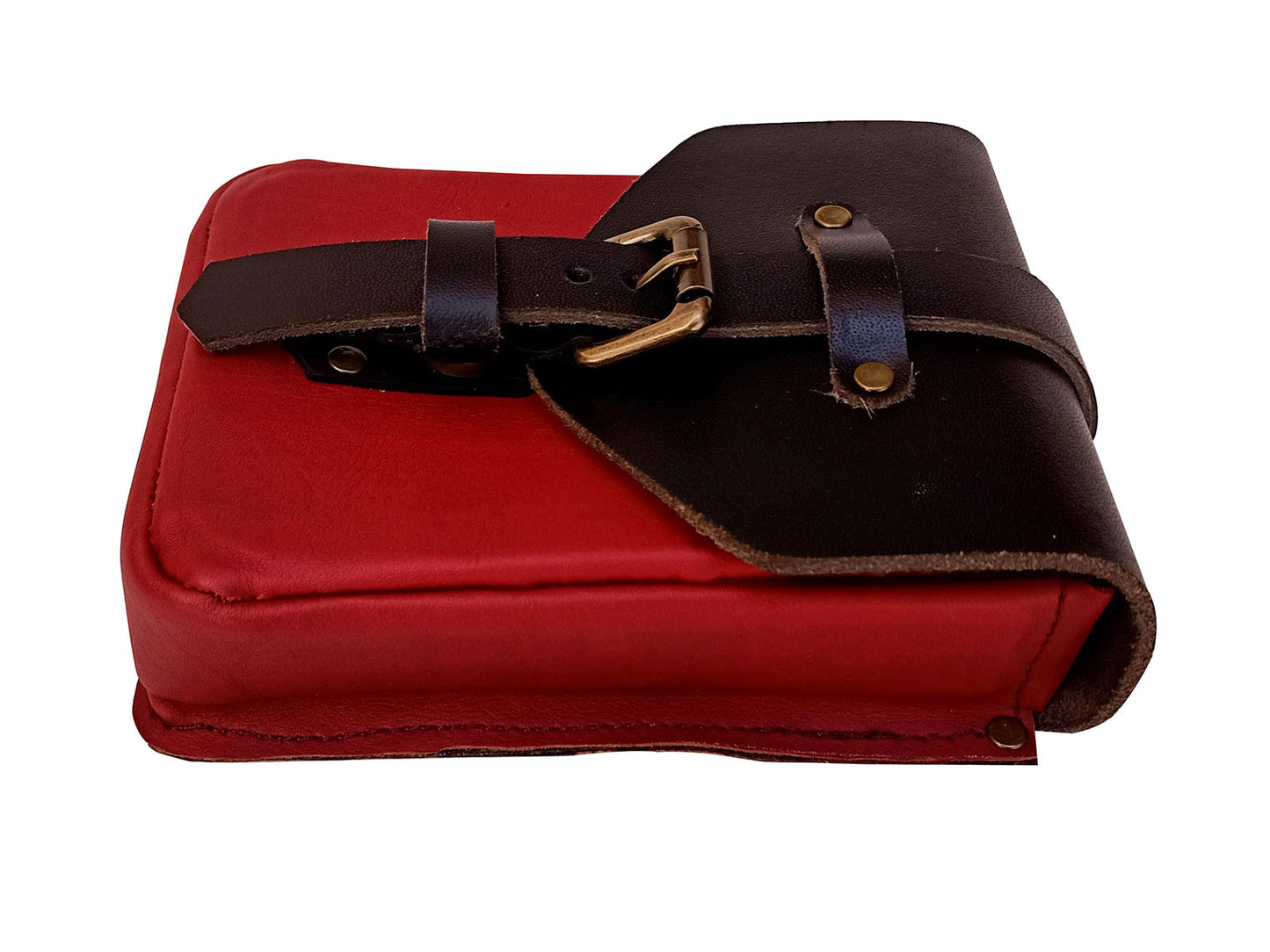 For Royal Enfield Bear 650 Leather Magnetic Tank Pouch Red & Black