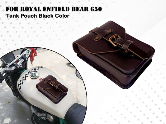 For Royal Enfield Bear 650 Leather Magnetic Tank Pouch Black