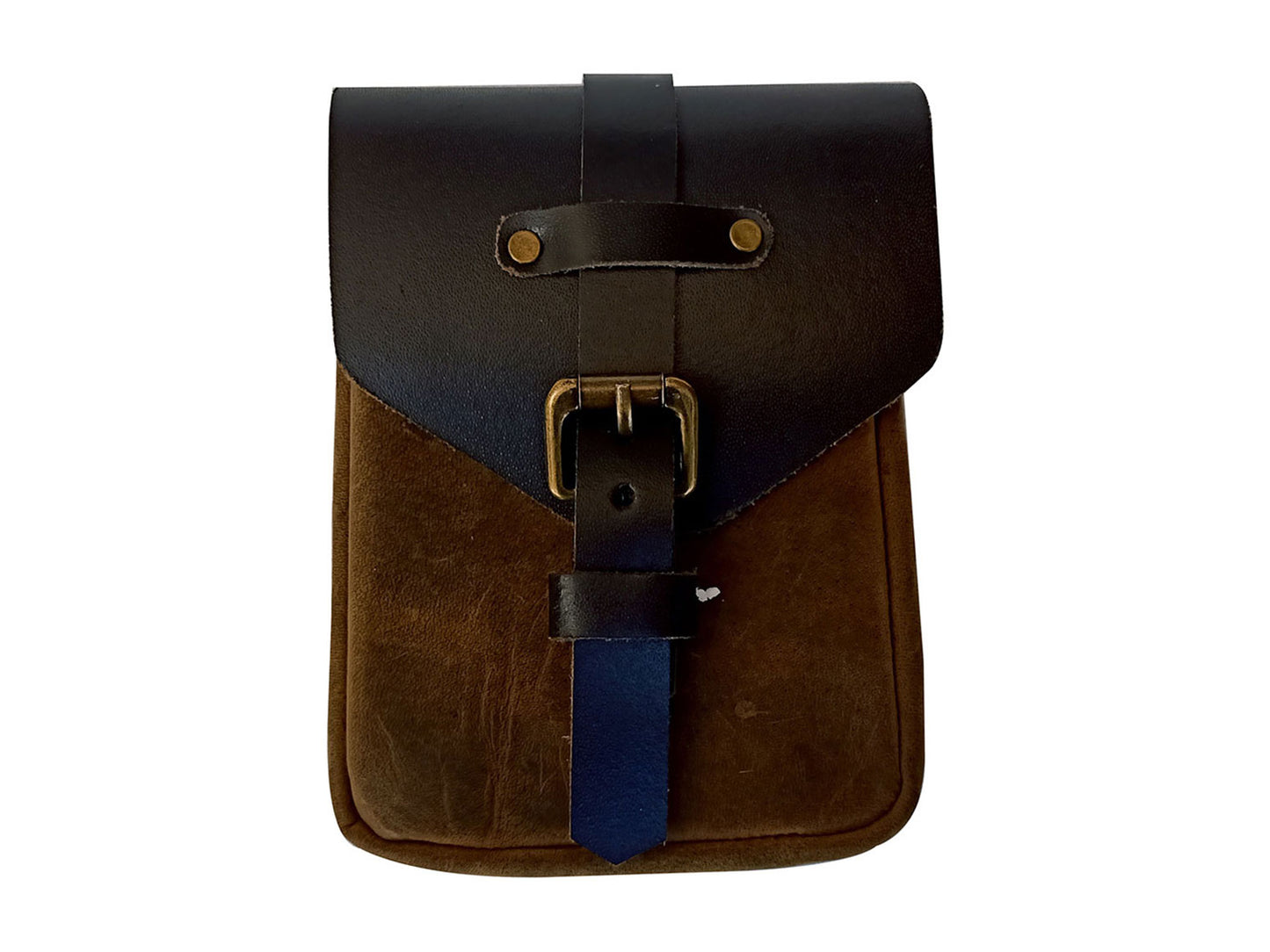 For Royal Enfield Bear 650 Leather Magnetic Tank Pouch Tobacco & Black