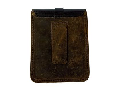 For Royal Enfield Bear 650 Leather Magnetic Tank Pouch Tobacco & Black