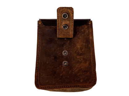 For Royal Enfield Bear 650 Leather Magnetic Tank Pouch Tobacco & Black