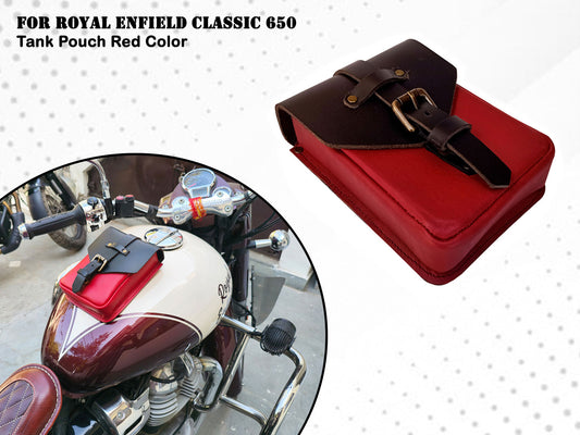 For Royal Enfield Classic 650 Leather Magnetic Tank Pouch Red & Black