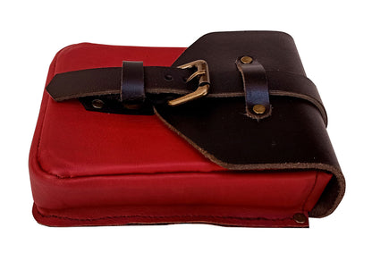 For Royal Enfield Classic 650 Leather Magnetic Tank Pouch Red & Black