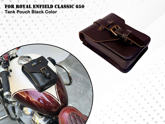 For Royal Enfield Classic 650 Leather Magnetic Tank Pouch Black