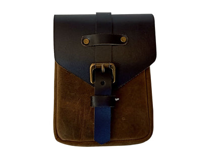 For Royal Enfield Classic 650 Leather Magnetic Tank Pouch Tobacco & Black