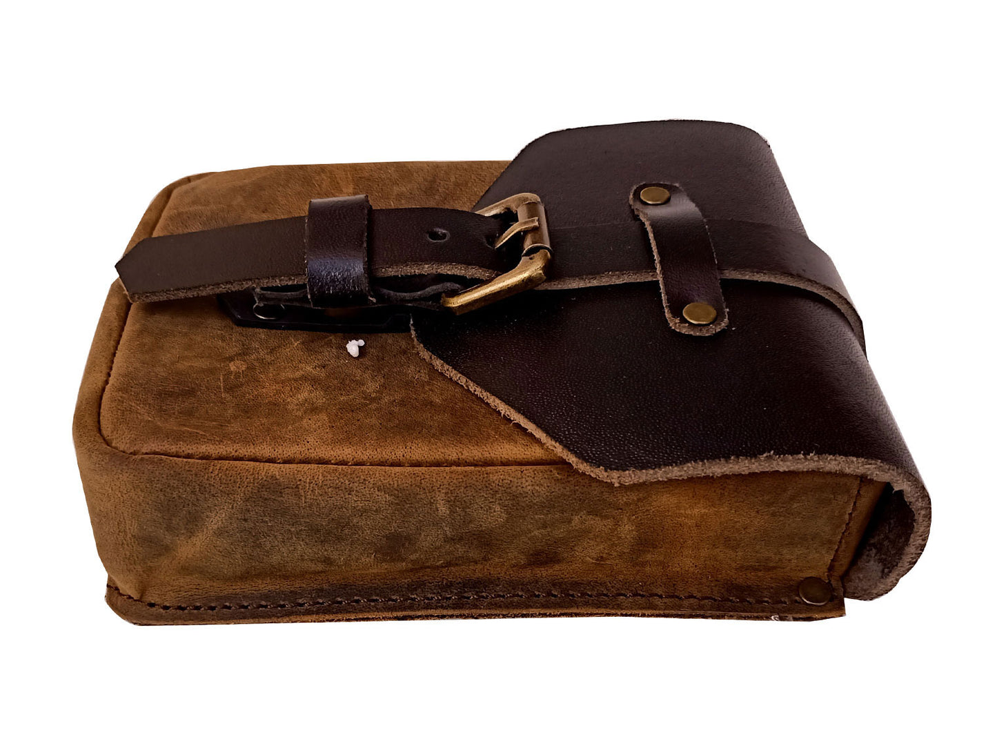 For Royal Enfield Classic 650 Leather Magnetic Tank Pouch Tobacco & Black