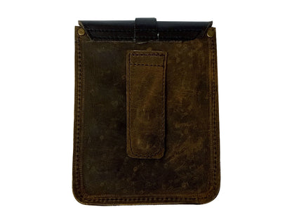 For Royal Enfield Classic 650 Leather Magnetic Tank Pouch Tobacco & Black
