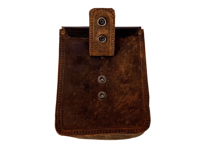 For Royal Enfield Classic 650 Leather Magnetic Tank Pouch Tobacco & Black