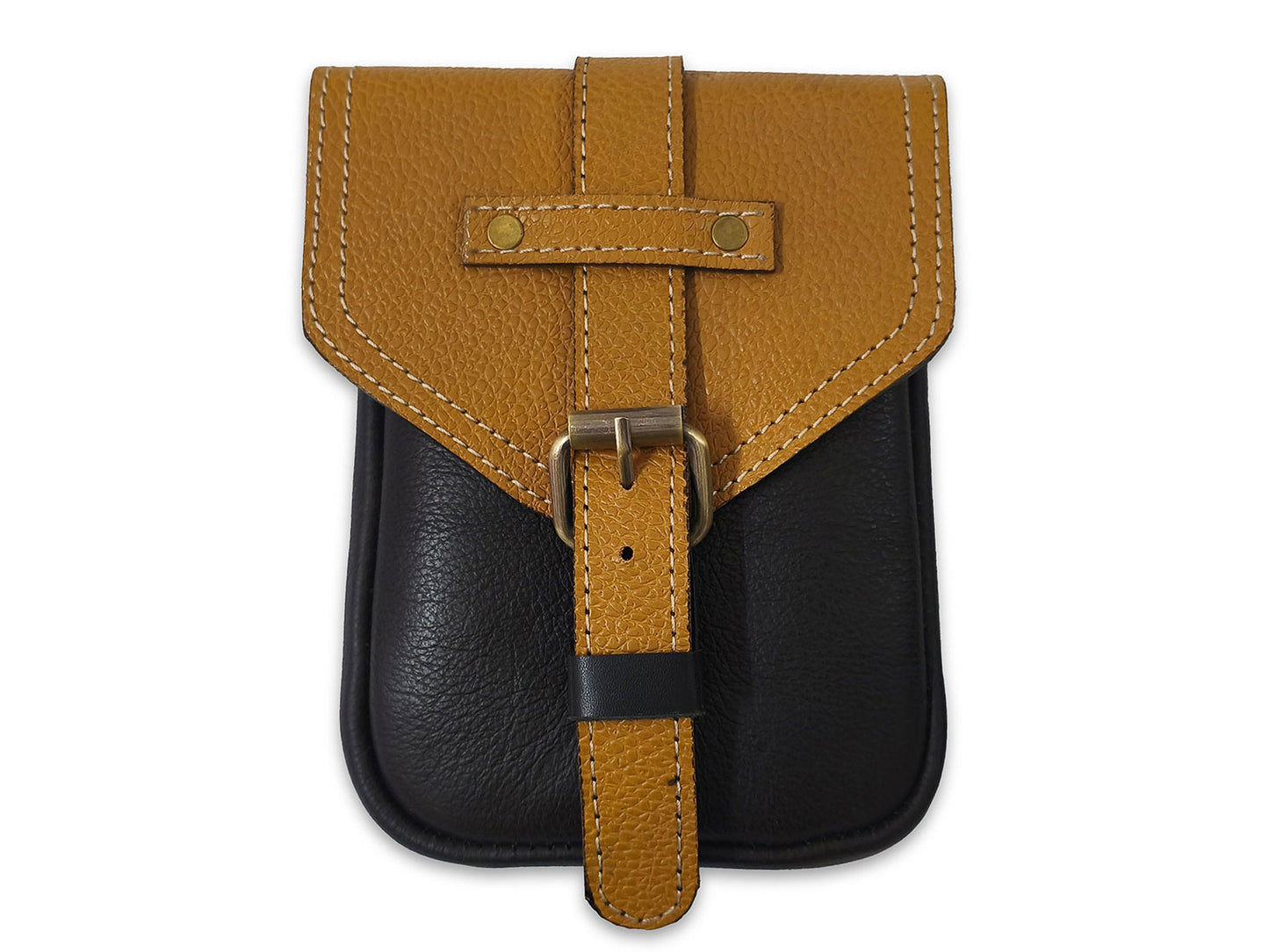 For Royal Enfield Classic 650 Leather Magnetic Tank Pouch Yellow & Black