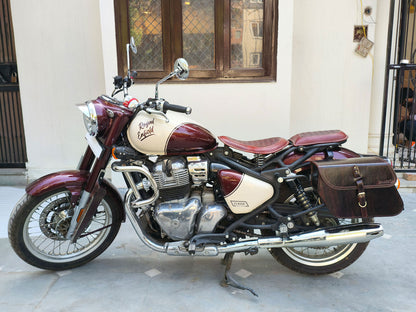 For Royal Enfield Classic 650 Front & Rear Seats And Saddle Stay With Bags Antique Brown