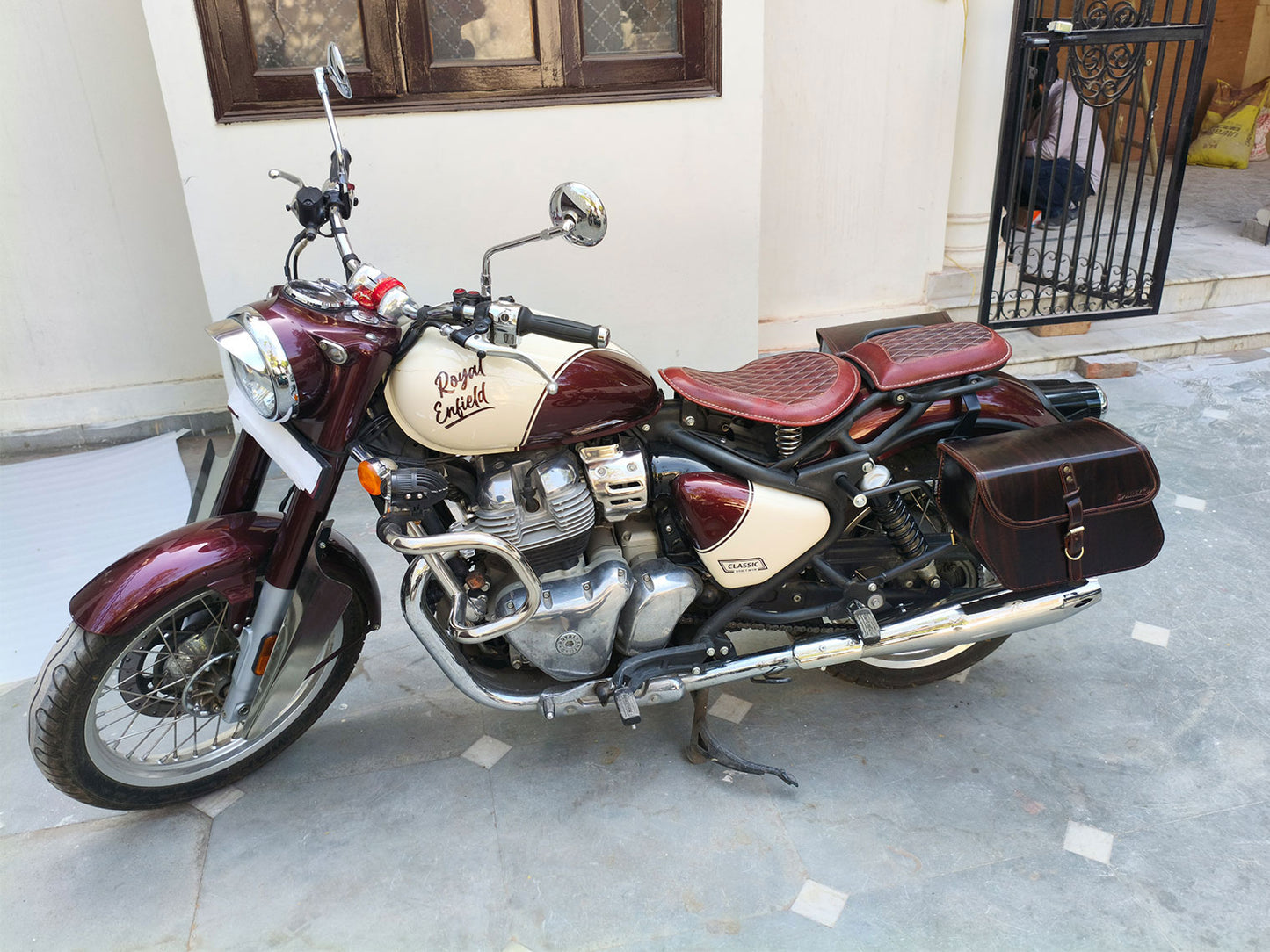 For Royal Enfield Classic 650 Front & Rear Seats And Saddle Stay With Bags Antique Brown