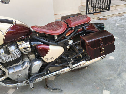 For Royal Enfield Classic 650 Front & Rear Seats And Saddle Stay With Bags Antique Brown