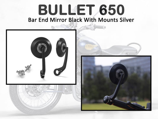 Genuine Royal Enfield Bullet 650 Bar End Mirror Black With Mounts Silver KXA00461, KXA00277