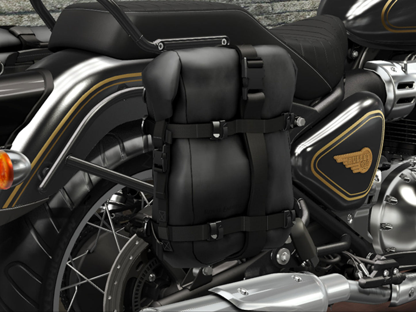 Genuine Royal Enfield Bullet 650 Pannier Rails With Adventure Soft Panniers Grey