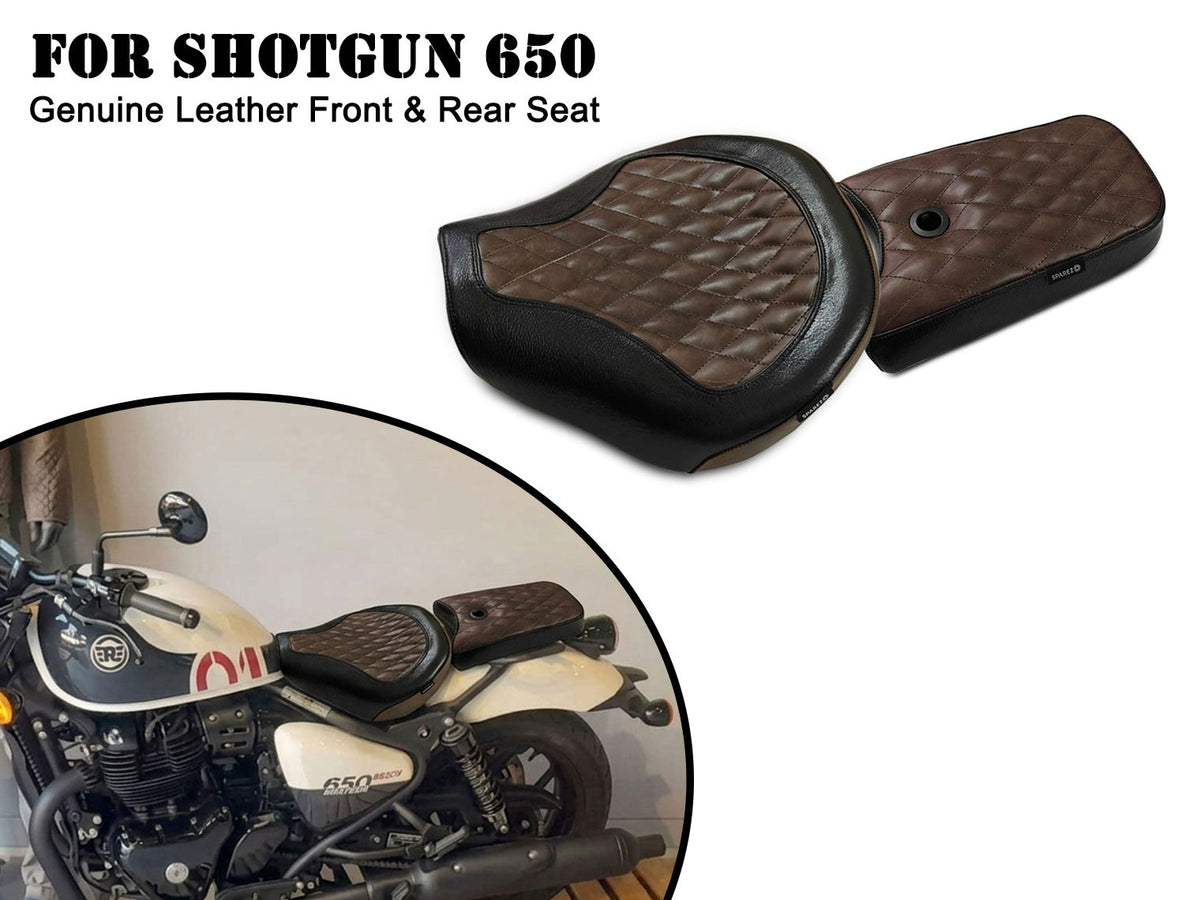 For Royal Enfield Shotgun 650 Genuine Leather Front & Rear Seat Black & Brown