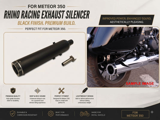 For Royal Enfield Meteor 350 Stainless Steel Rhino Racing Exhaust Silencer Black