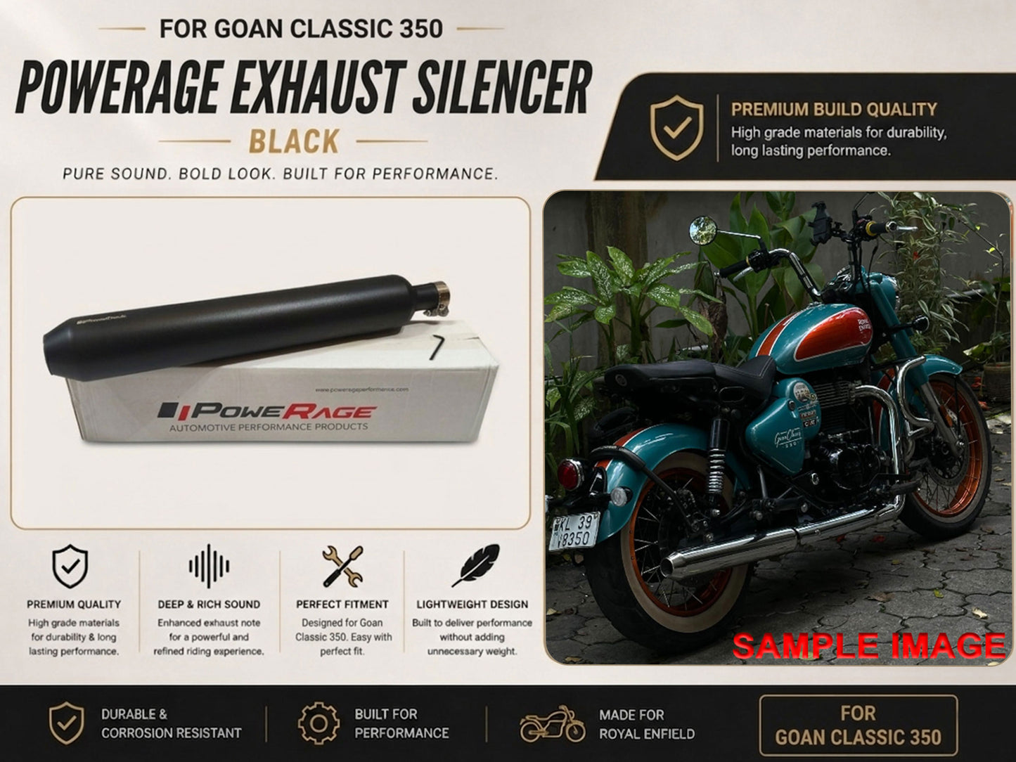 For Royal Enfield Goan Classic 350 Powerage Exhaust Silencer Black