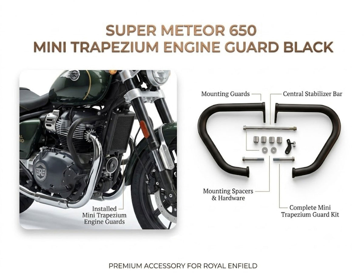 For Royal Enfield Super Meteor 650 Mini Trapezium Engine Guard Black