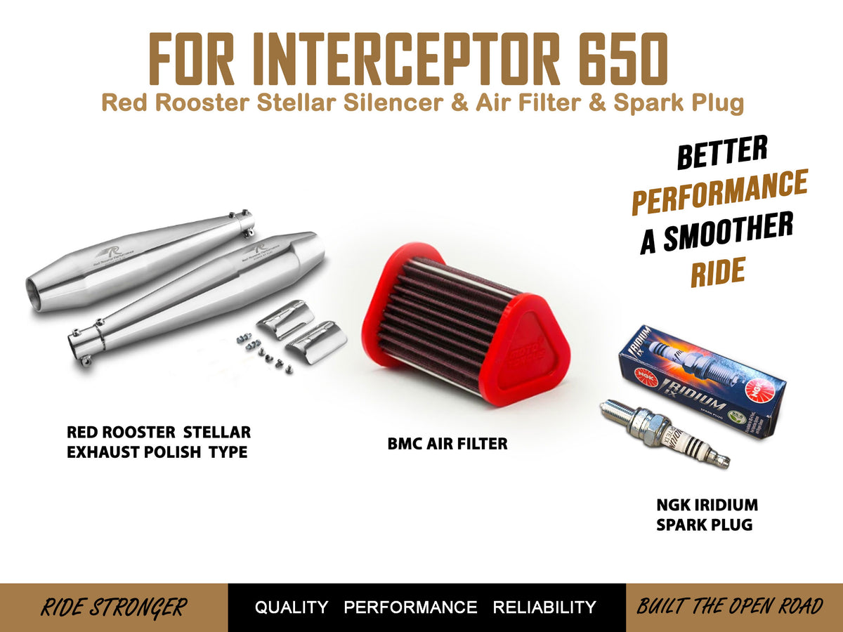 For Royal Enfield Interceptor 650 Red Rooster Silencer & Air Filter & Spark Plug