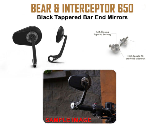 Royal Enfield Bear & Interceptor 650 Tappered Bar End Mirrors Black With Mounts