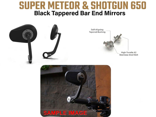 Royal Enfield Super Meteor & Shotgun 650 Tappered Bar End Mirrors Black & Mount