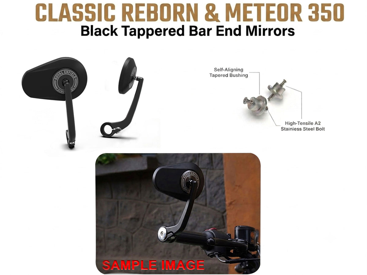 Royal Enfield Classic Reborn & Meteor 350 Tappered Bar End Mirrors Black & Mounts