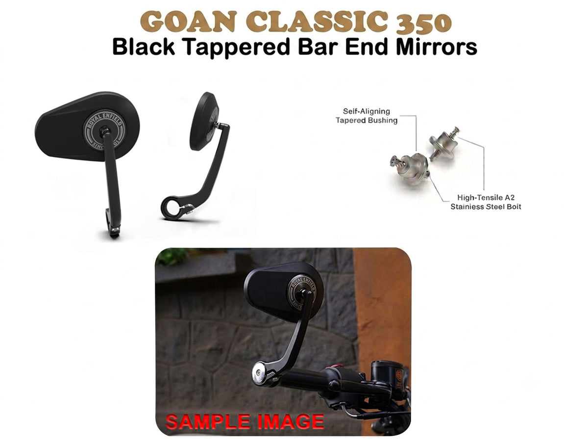 Royal Enfield Goan Classic 350 Tappered Bar End Mirrors Black With Mounts