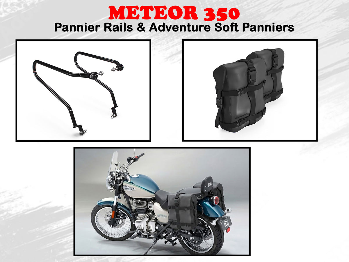 Genuine Royal Enfield Meteor 350 Pannier Rails & Adventure Soft Panniers
