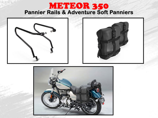Genuine Royal Enfield Meteor 350 Pannier Rails & Adventure Soft Panniers