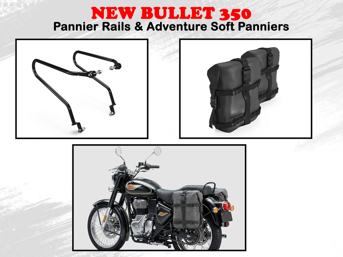 Genuine Royal Enfield New Bullet 350 Pannier Rails & Adventure Soft Panniers